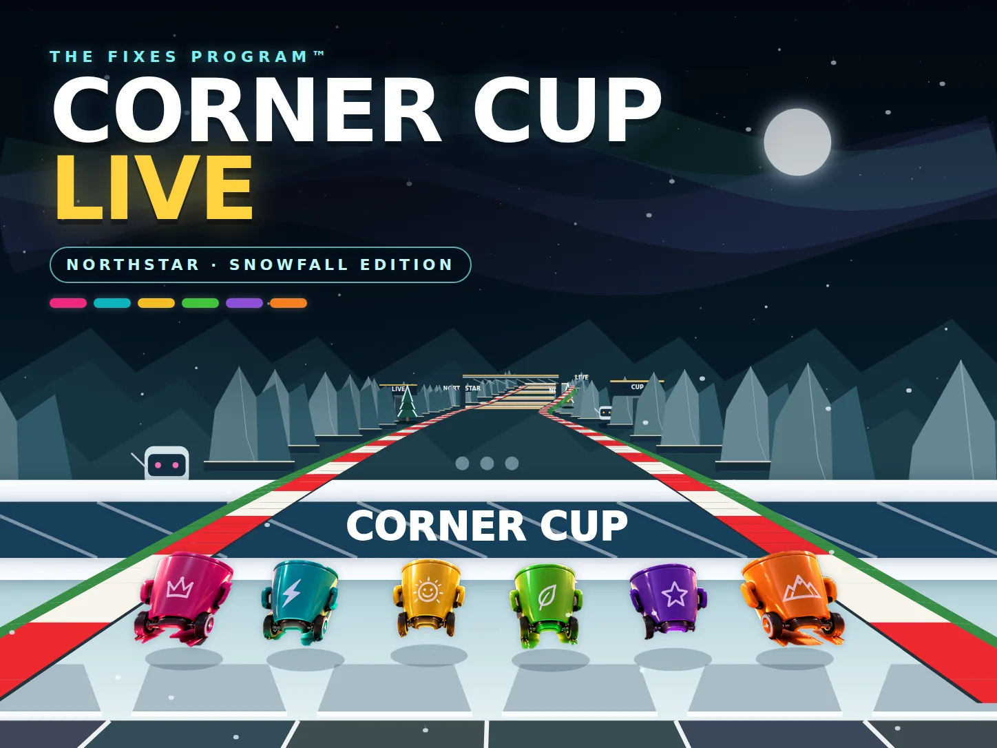 Northstar Snowfall game cover, a snowy Christmas Corner Cup race